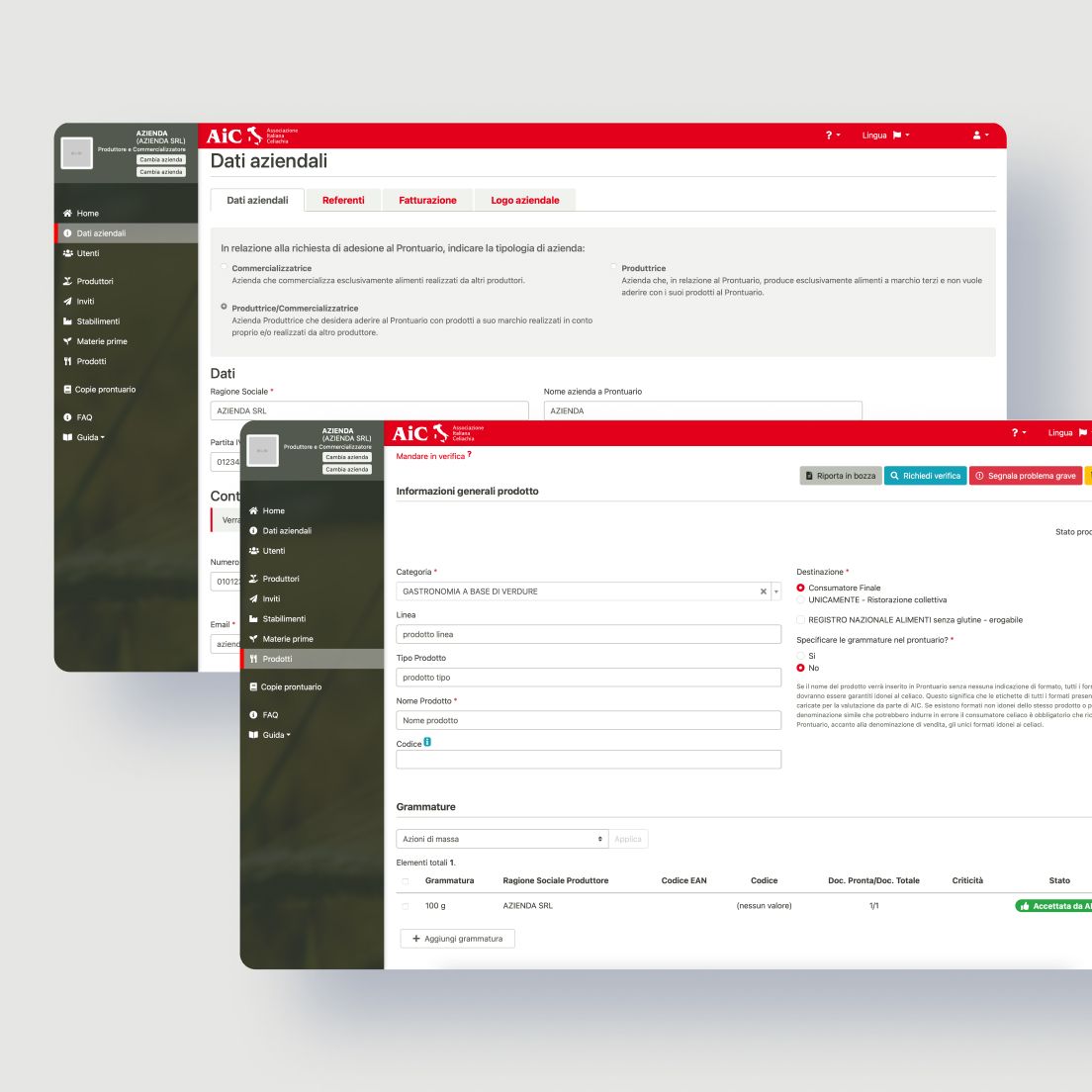 /cmsMockup di pagine interne del prontuario AIC in visualizzazione desktop