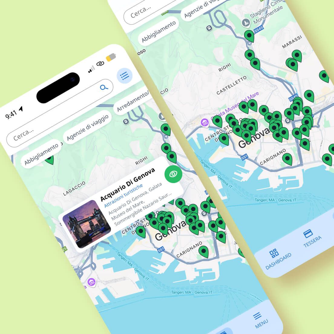 /cmsMockup delle schermate con la mappa dell'app Cral Amiu