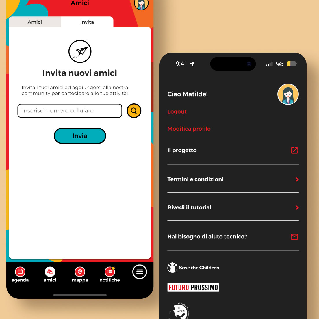 /cmsMockup delle schermate profilo utente dell'app Plaza