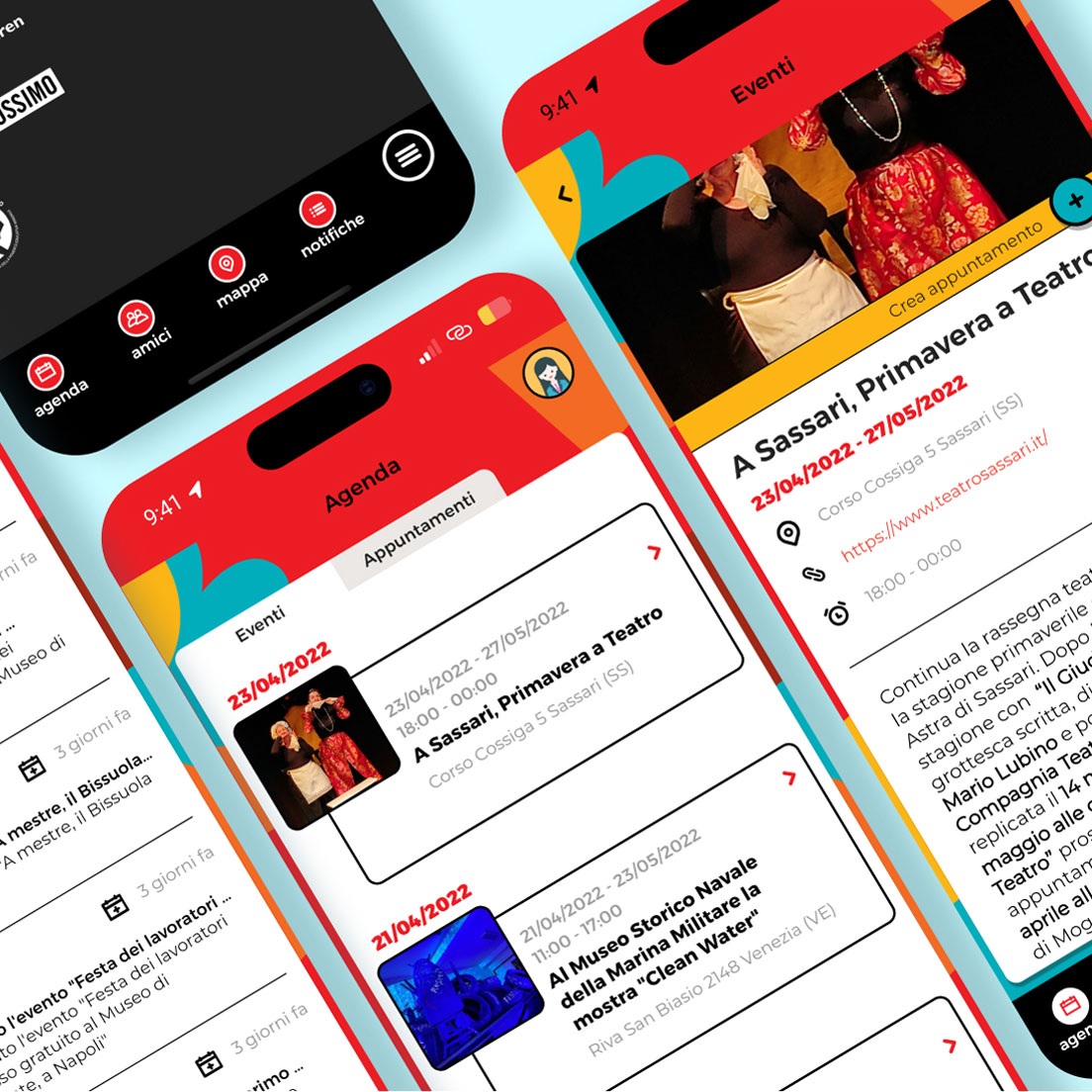 /cmsMockup delle schermate dell'app Plaza
