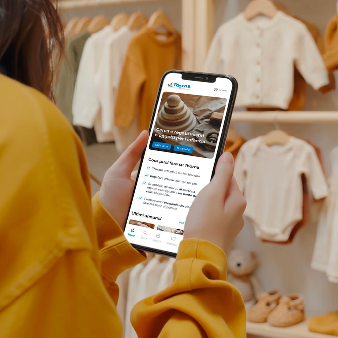Mockup delle schermate dell'app TooRNA