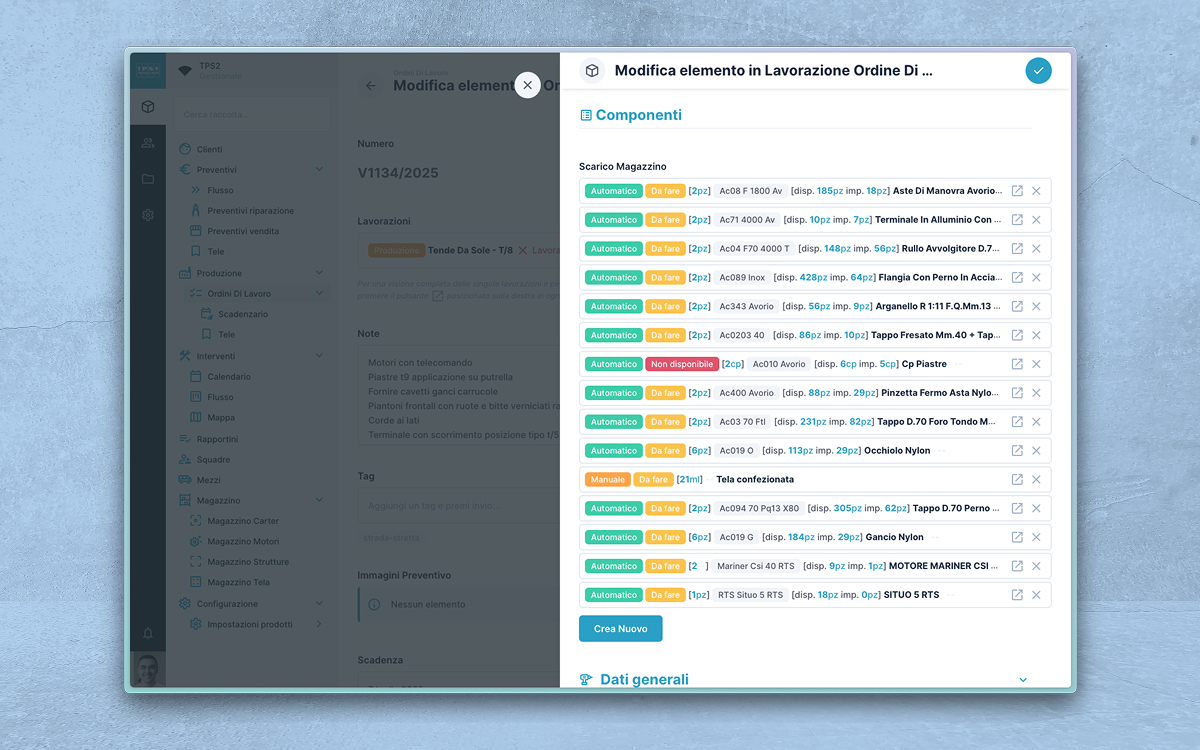 Mockup delle schermate del software tps2
