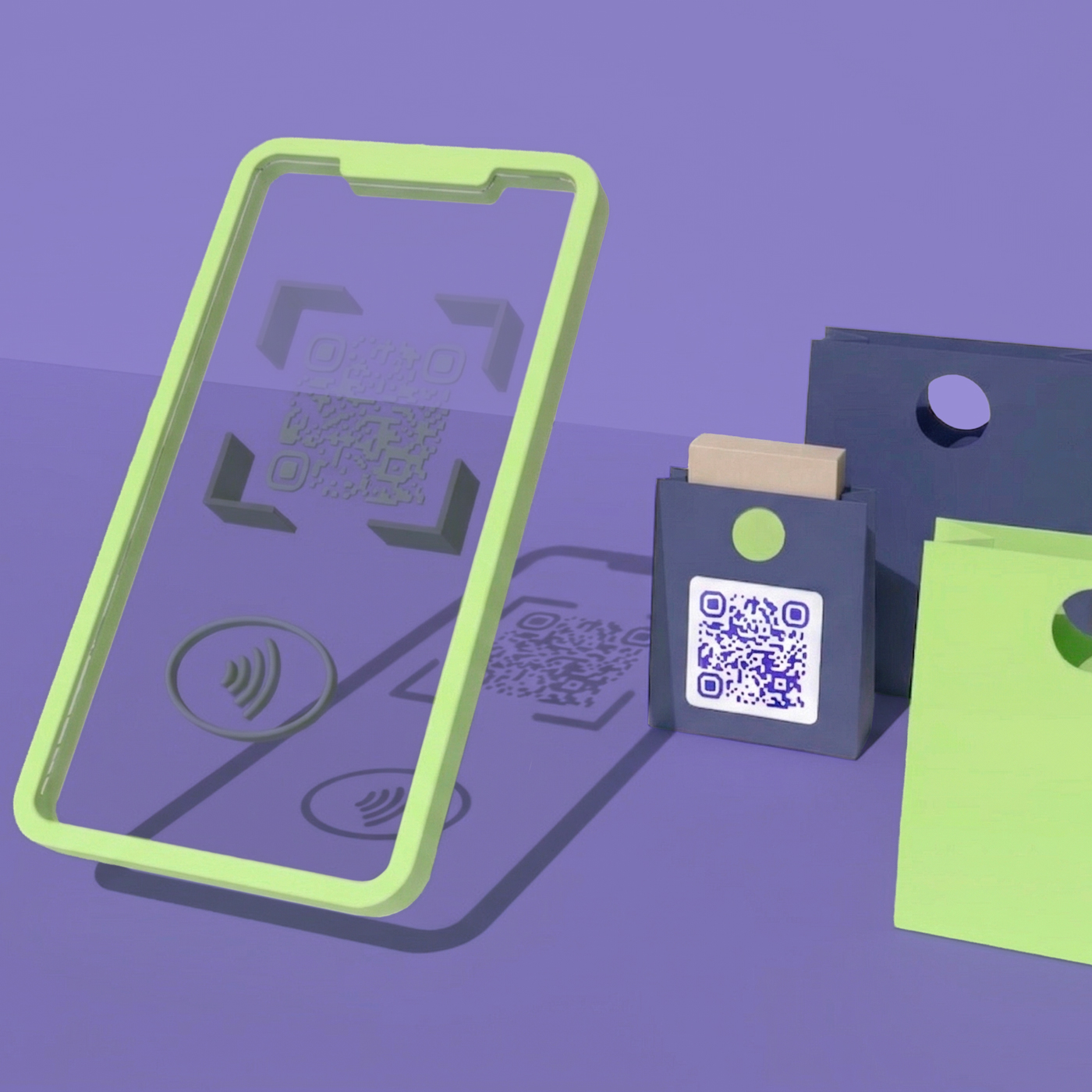 Illustrazione di mobile phone che scansione un qr code